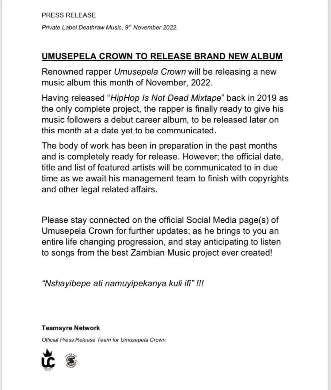 Umusepela Crown To Release A Brand New Album Shoot